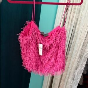 Anthropologie Sunday In Brooklyn Pink Fringe Crop Top